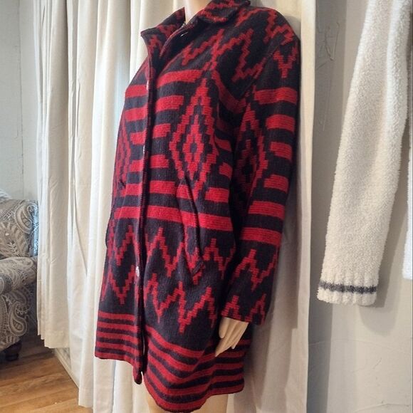 Woolrich USA Women's Size Small Navajo Red Black Button Up Coat With Pockets - Picture 5 of 13